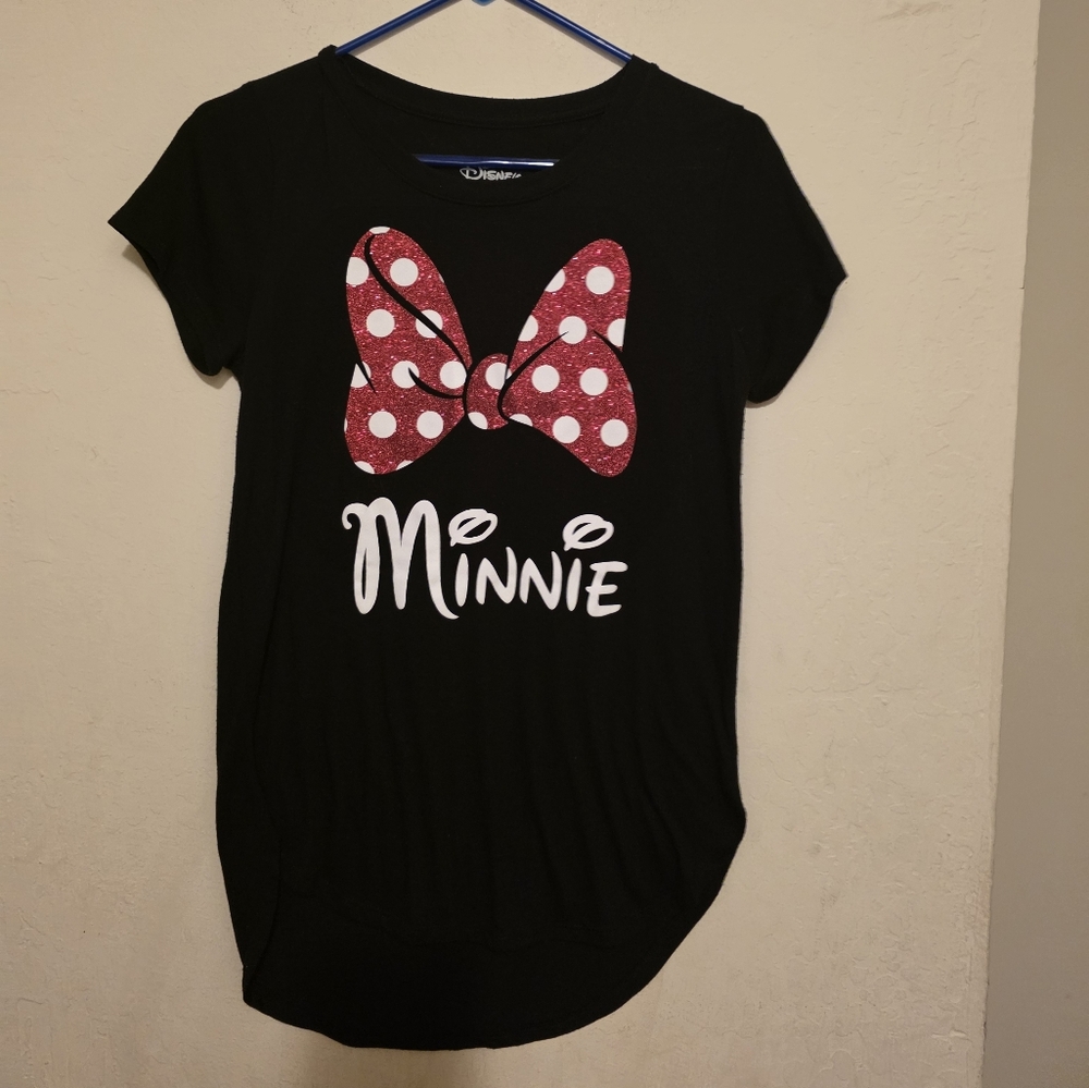 Disney Minnie Mouse Black Tee with Red Polka Dot Bow Size Small